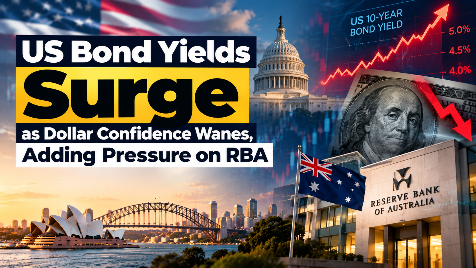US Bond Yields Surge as Dollar Confidence Wanes, Adding Pressure on RBA