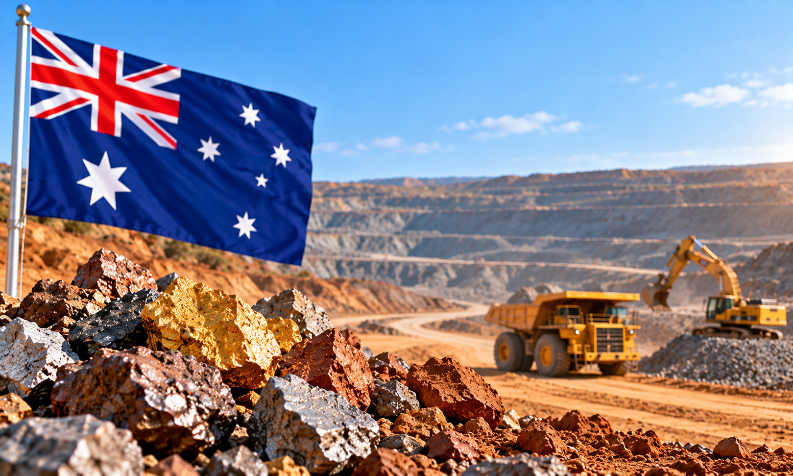 Australian-Mining-Landscape-with-Flag-and-Machinery